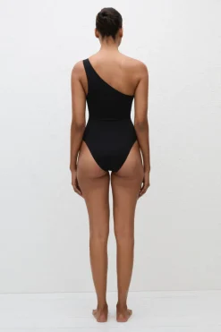Asymmetric Ring Maillot Black Crinkle