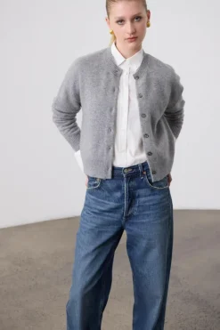 Boxy Cashmere Cardigan Grey Marle
