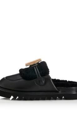 Cedar Slide Black Leather/ Shearling