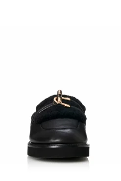 Cedar Slide Black Leather/ Shearling