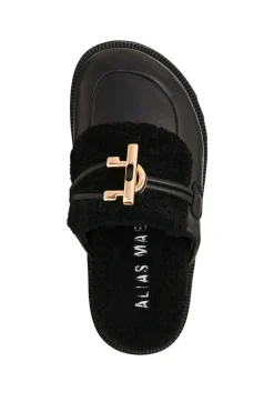 Cedar Slide Black Leather/ Shearling