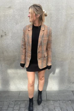Clarisse Wool Boyfriend Jacket Brown Check