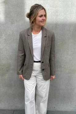 Clarisse Wool Boyfriend Jacket Grey Check