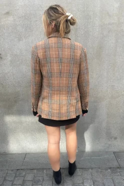 Clarisse Wool Boyfriend Jacket Brown Check
