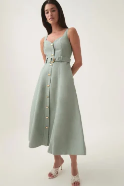Clay Belted Midi Dress Willow Green