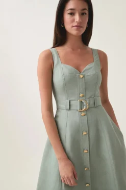 Clay Belted Midi Dress Willow Green
