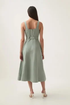 Clay Belted Midi Dress Willow Green