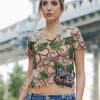 Cropped Embroidered Butterfly Top