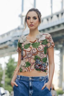 Cropped Embroidered Butterfly Top