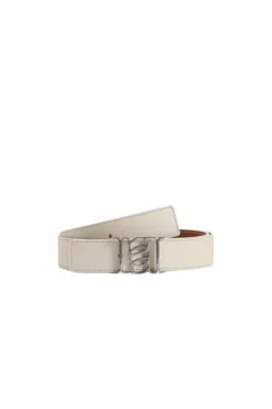 Double-Sided Pebble Leather Belt White/Tan/Silver