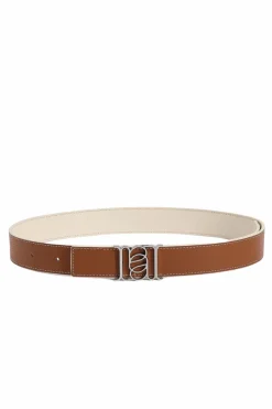 Double-Sided Pebble Leather Belt White/Tan/Silver