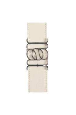 Double-Sided Pebble Leather Belt White/Tan/Silver