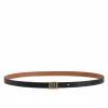 Double-Sided Slim Leather Belt Black/Tan/Gold