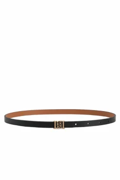 Double-Sided Slim Leather Belt Black/Tan/Gold