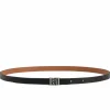 Double-Sided Slim Leather Belt Black/Tan/Silver