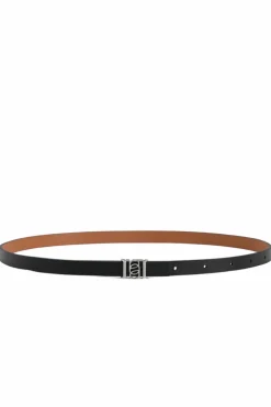 Double-Sided Slim Leather Belt Black/Tan/Silver