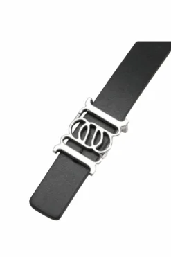 Double-Sided Slim Leather Belt Black/Tan/Silver