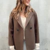 Dropped Shoulder Double Breasted Jacket Teddy Brown