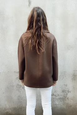 Dropped Shoulder Double Breasted Jacket Teddy Brown