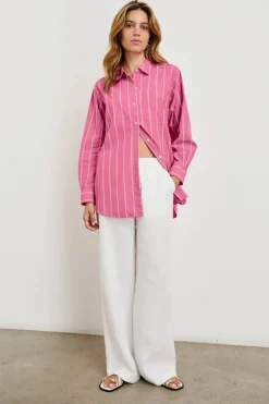 Elsa Shirt Hibiscus White Stripe