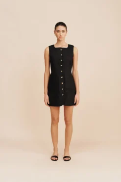 Emma Button Down Mini Dress Black