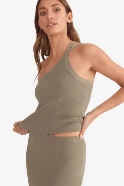 Evie Luxe Assymetric Knit Tank Olive