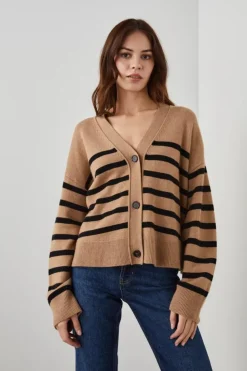Geneva Cardigan Camel Black Stripe
