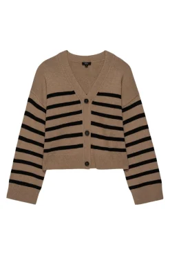 Geneva Cardigan Camel Black Stripe