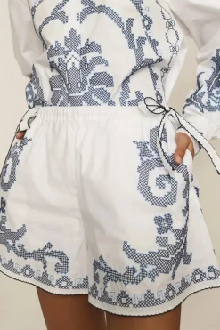 Hazel Embroidered Shorts White