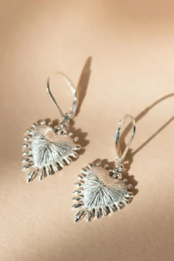 Heart Rays Earrings Sterling Silver