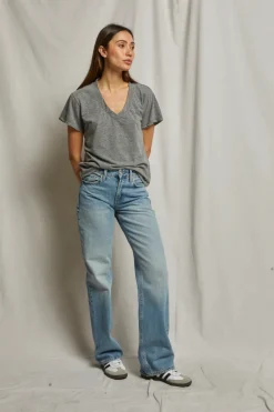 Hendrix Cotton Boxy V Neck Tee Heather Grey