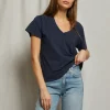 Hendrix Cotton Boxy V Neck Tee Navy