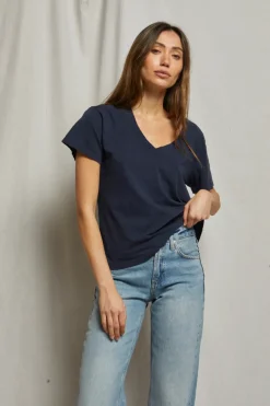 Hendrix Cotton Boxy V Neck Tee Navy
