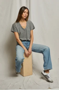 Hendrix Cotton Boxy V Neck Tee Heather Grey