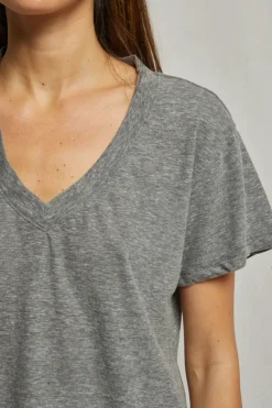 Hendrix Cotton Boxy V Neck Tee Heather Grey