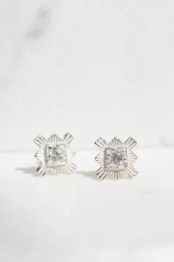 Inka Studs Sterling Silver - White Zircon