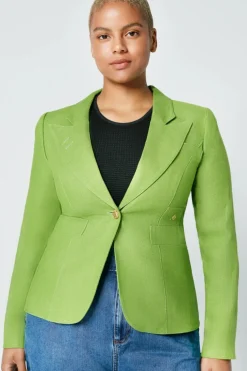 Linen Duchess Blazer Grass Green