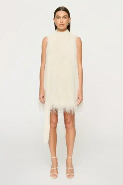Mara Fringe Mini Dress Parchment