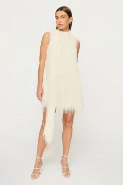 Mara Fringe Mini Dress Parchment