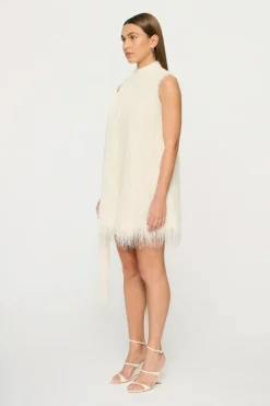 Mara Fringe Mini Dress Parchment