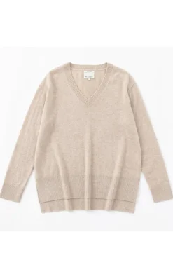 N.21 100% Cashmere Oversized High Low V Neck Champagne