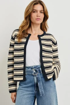 Nelly Cardigan Navy Oat Stripe