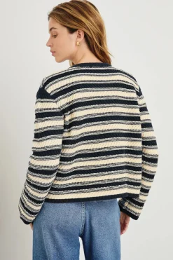 Nelly Cardigan Navy Oat Stripe