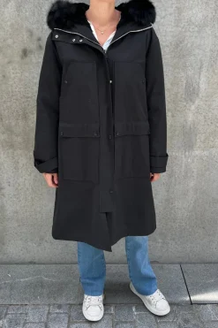 Parka Cotton Lined Fur 100cm Black