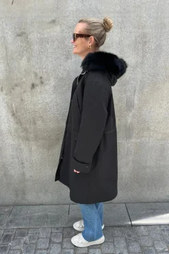 Parka Cotton Lined Fur 100cm Black