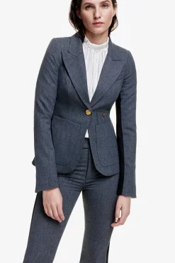 Patch Pocket Tux Stripe Blazer Charcoal with Black