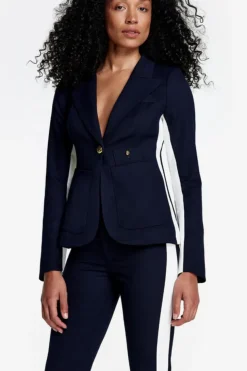 Patch Pocket Tux Stripe Blazer Deep Navy With Chalk