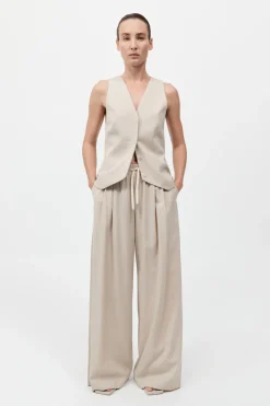 Pinstripe Wool Drawstring Pants Latte