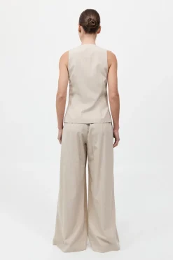 Pinstripe Wool Drawstring Pants Latte