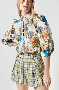 Pleated Short Lime Plaid